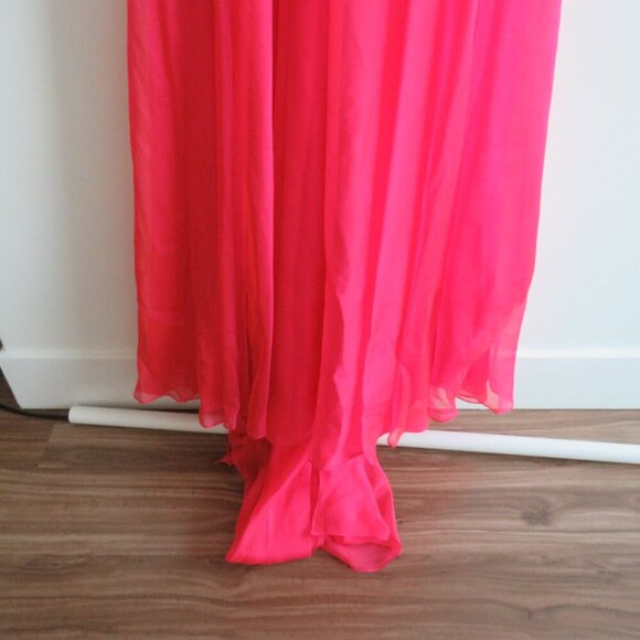 LA FEMME 18733 Beaded Bodice Chiffon Strapless Maxi Prom Dress Watermelon 4 NWT - Picture 4 of 16